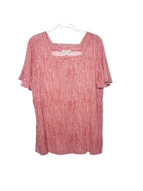 COMO BLU Ruffle Short Sleeve Blouse Square Neck Lightweight Pink Stripe Size L